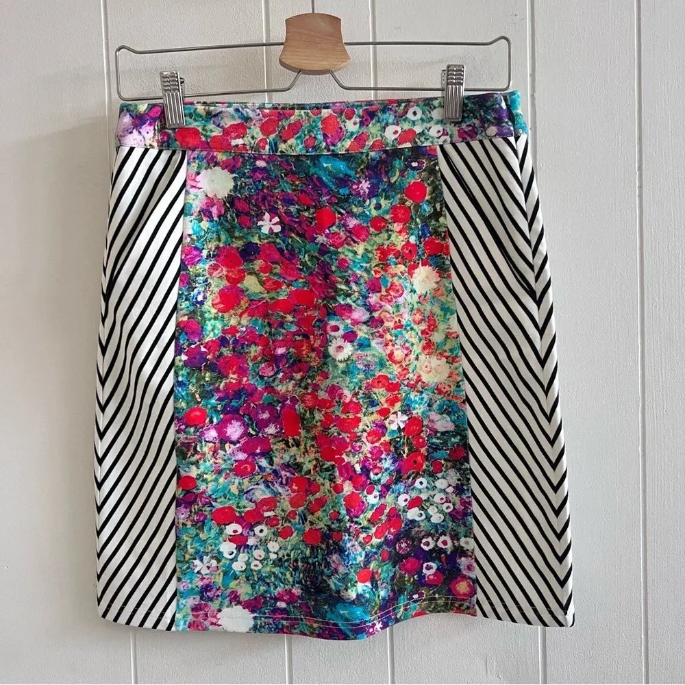 Anthropologie Tabitha Floral Watercolor Striped Pencil Skirt